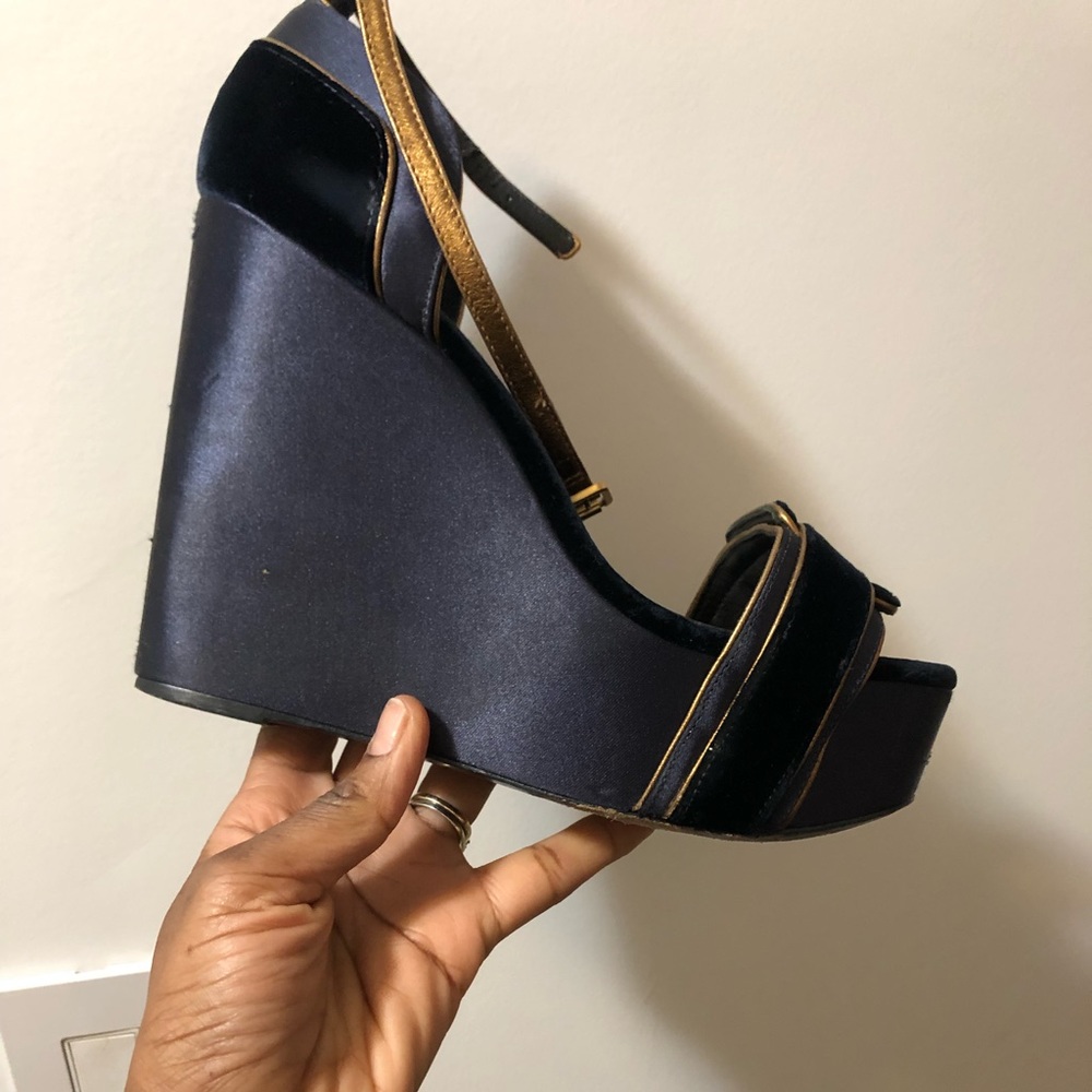 Blue velvet/satin platform sandals